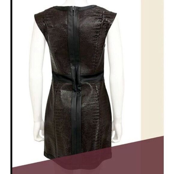 mark. Brown Black Faux Leather Sheath Dress Embossed Animal Print Size Medium - Picture 9 of 12